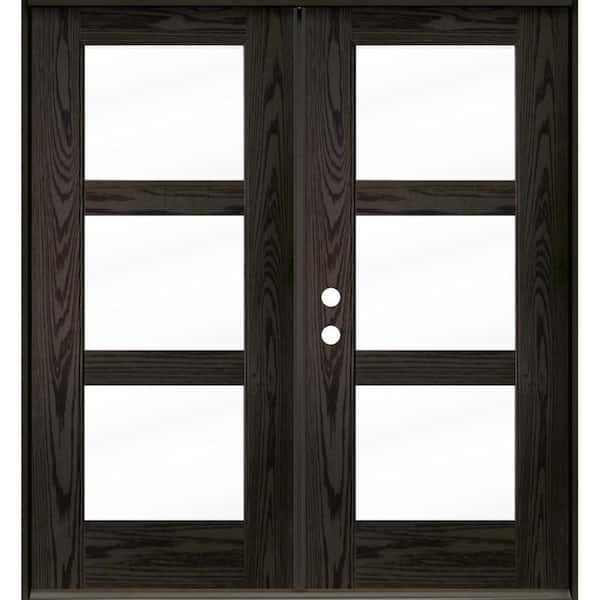 Krosswood Doors Modern 72 in. x 80 in. 3-Lite Right-Active/Inswing Clear Glass Baby Grand Stain Double Fiberglass Prehung Front Door