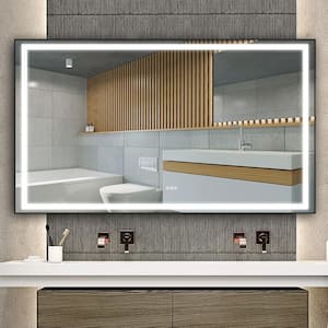 84 in. W x 48 in. H Rectangular Aluminum Framed Anti-Fog Dimmable Wall Mounted LED Bathroom Vanity Mirror in Matte Black
