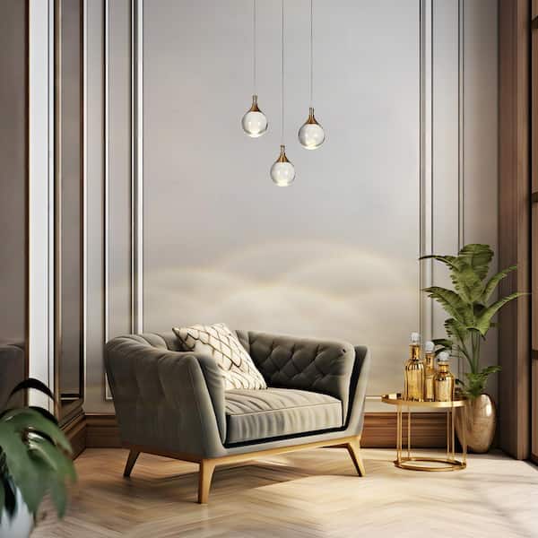 Dsenlupor 3-Light Integrated LED Plating Brass Cluster Chandelier with Clear Glass