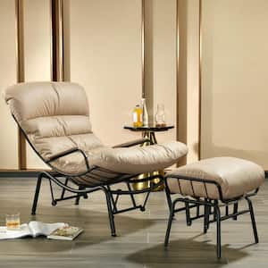 LEISURE Beige Faux Leather Accent Chair Rocking Chair Glider Chair with Ottoman