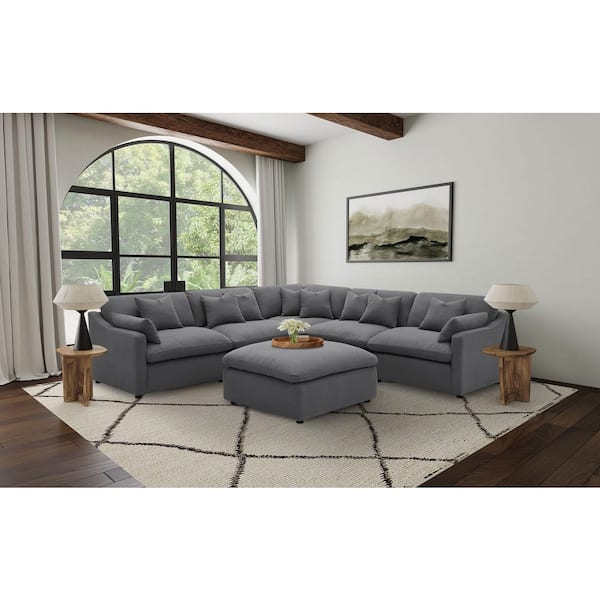 Hobson 120 in. Fabric Upholstered Modular Sectional Sofa in Charcoal with Sloped Track Arm
