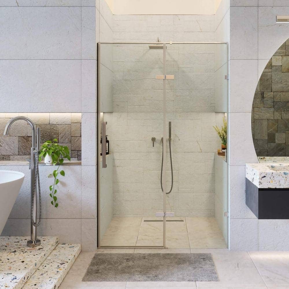 60'' Clear Tempered Glass Hinged Frameless Shower Door with Chrome Finish