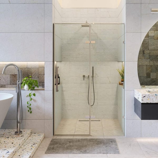 FINE FIXTURES 60 in. W x 74.25 in. H Hinged Frameless Shower Door in Polished Chrome Finish with Tempered Glass