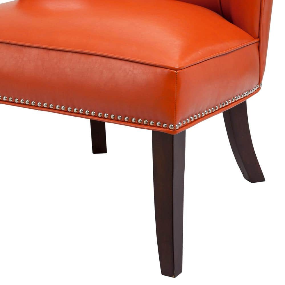 Sunset Orange Faux Leather Armless Accent Chair
