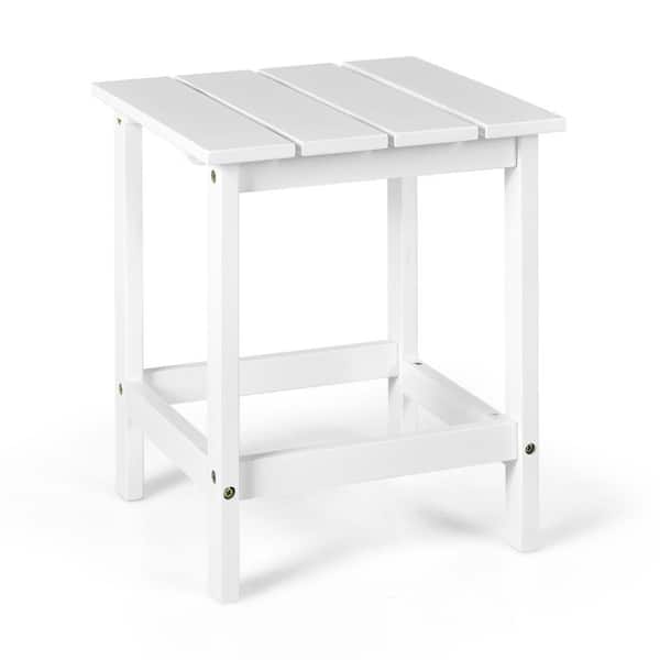 HONEY JOY White Square Wood 18 in. Outdoor Coffee Table Side End Table Suitable for Garden Patio Balcony