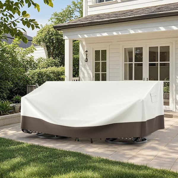 Qovers 82.7 in. L x 34.3 in. W x 28 in. H (Back)/19.3 in. H (Front) Beige and Brown Outdoor Patio Sofa Cover