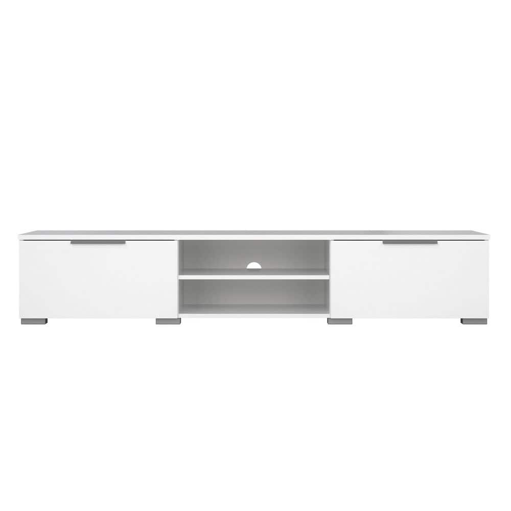 White Gloss Engineered Wood TV Stand with Cabinet and Shelves