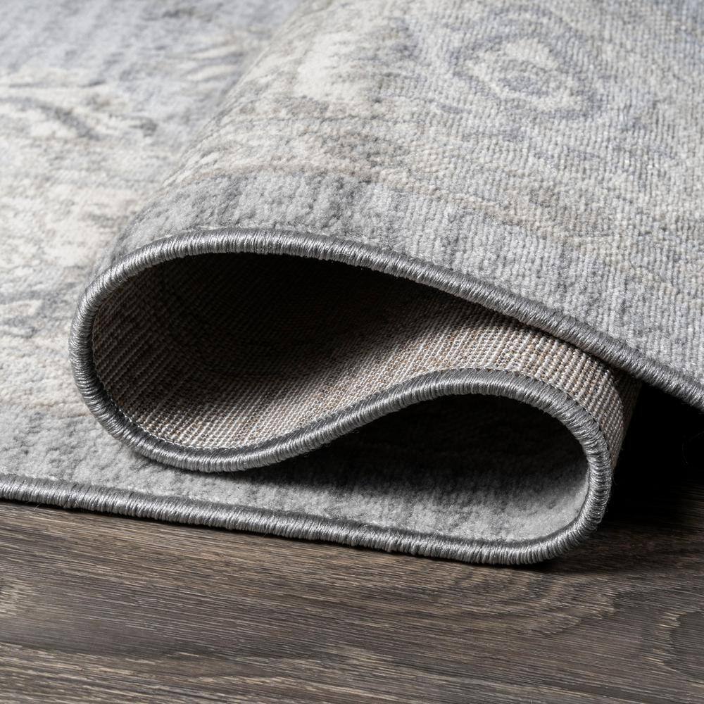 Light Gray Floral Synthetic 2x10 ft Vintage-Inspired Runner Rug