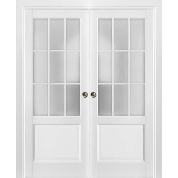 Felicia Clear Glass French White Doors with Installation Hardware Kit