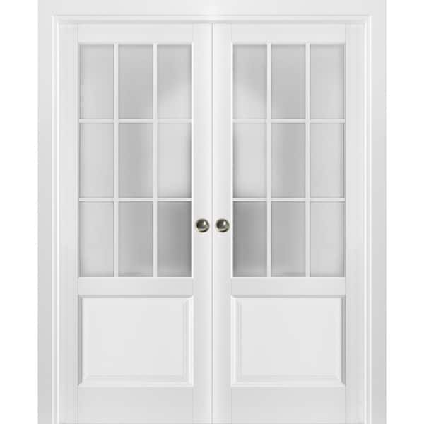 Sartodoors 3309 42 in. x 84 in. 3/4 Lite Frosted Glass White Finished Solid Wood Sliding Barn Door with Hardware Kit