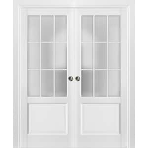 3309 36 in. x 80 in. 3/4-Lite Frosted Glass Matte White Finished Pine Wood Sliding Barn Door with Hardware Kit