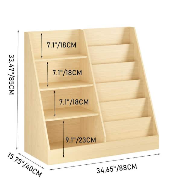 Polly 33.47 in. H Brown Wood Multifunctional 4-Tier Bookcase with Bookcase Display Stand, Natural