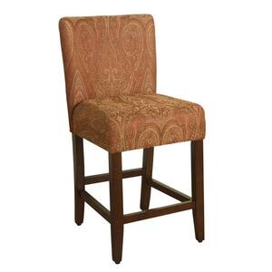 Red Gold Damask Upholstery 29 in. Bar Height Barstool