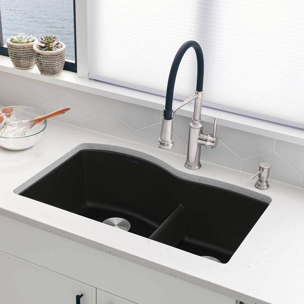Coal Black Stone Double Bowl Drop-in Kitchen Sink