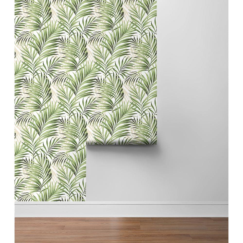 Aloe Green and Taupe Tropical Peel & Stick Wallpaper