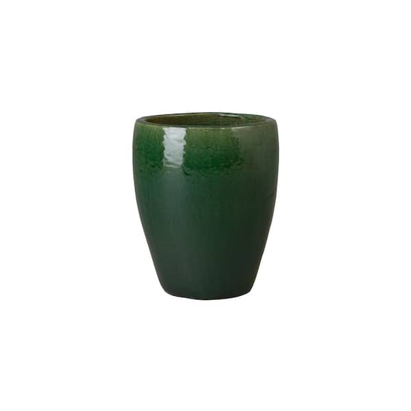 Ossal 10.5 in. Deep Green Ceramic Round Planter (10.5 in. D x 13 in. H) High-Fire Treatment with Drainage Hole