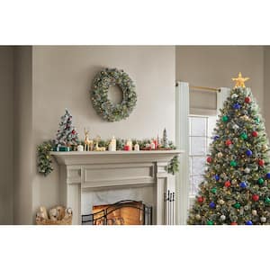 30 in. Pre-Lit LED Sparkling Amelia Pine Artificial Christmas Wreath with Flock, Glitter and Pinecones