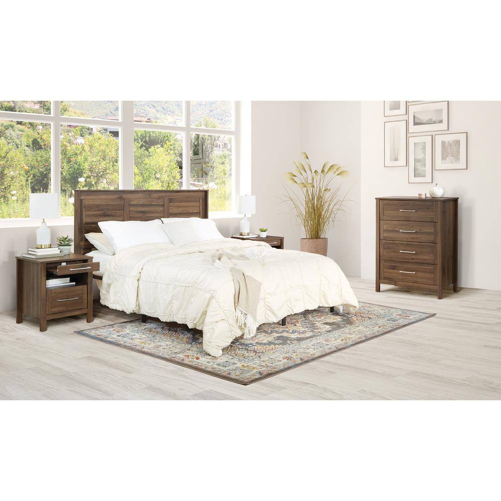 OSP Home Furnishings Stonebrook 4Piece Bedroom Set in Classic Walnut