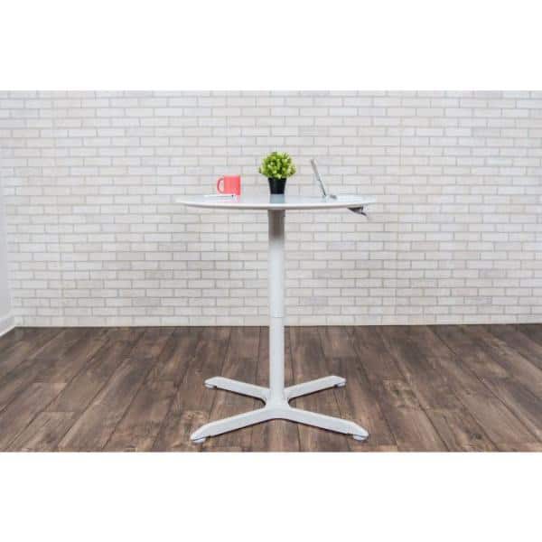 36" White Adjustable Height Square Cafe Table with Steel Base