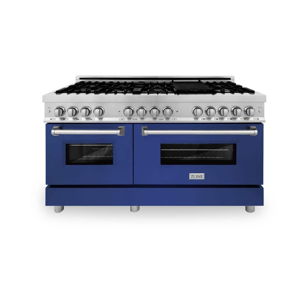 60 in. 9-Burner Double Oven Dual Fuel Range with Blue Matte Door in Stainless Steel price history on PriceWatchPro