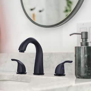 8 in. Widespread Double Handle Bathroom Faucet for 3-Holes with Pop-up Drain and Supply Lines in Brass Matte Black