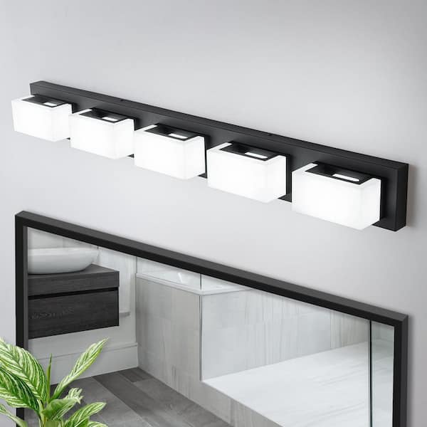 Jerico 38 in. 5-Light Modern Black Bathroom LED Vanity Lights