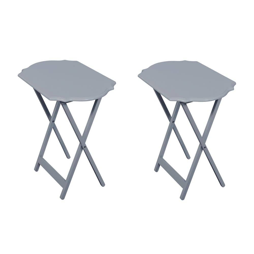 Janet 23.62 in. Gray Rectangle Wood Snack Tray End Table (Set of 2)