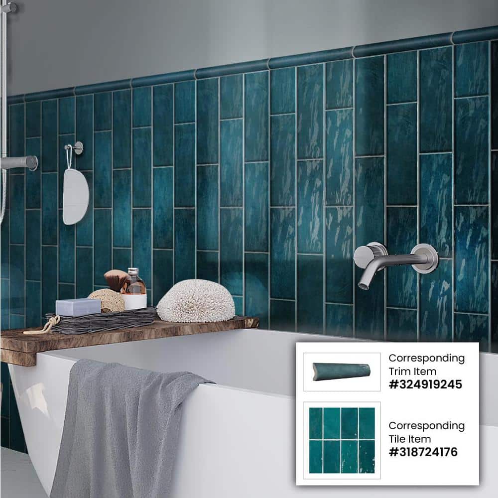 Apollo Green Ceramic Glossy Pencil Bullnose Tile Trim 8-inch