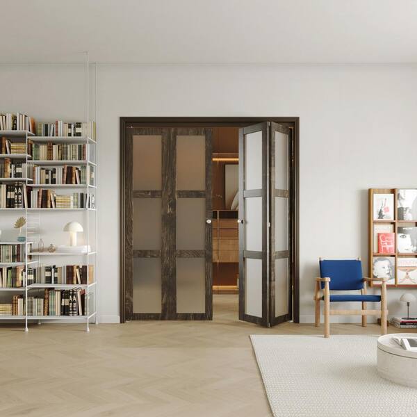 TENONER 30 in. x 80 in. Webbing and Wood Bi-Fold Interior Door for Closet, MDF, White Folding Door Wardrobe, Including Hardware