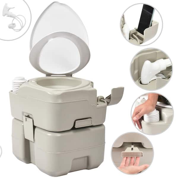 DEXTRUS Portable Toilet 2.64-Gal Camping Porta Potty with Diagonal Enlarged Bowl, Hand Sprayer and Press Flush Pump