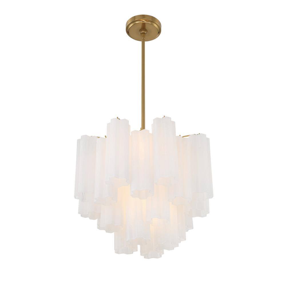 Aged Brass and White Glass 4-Light Chandelier