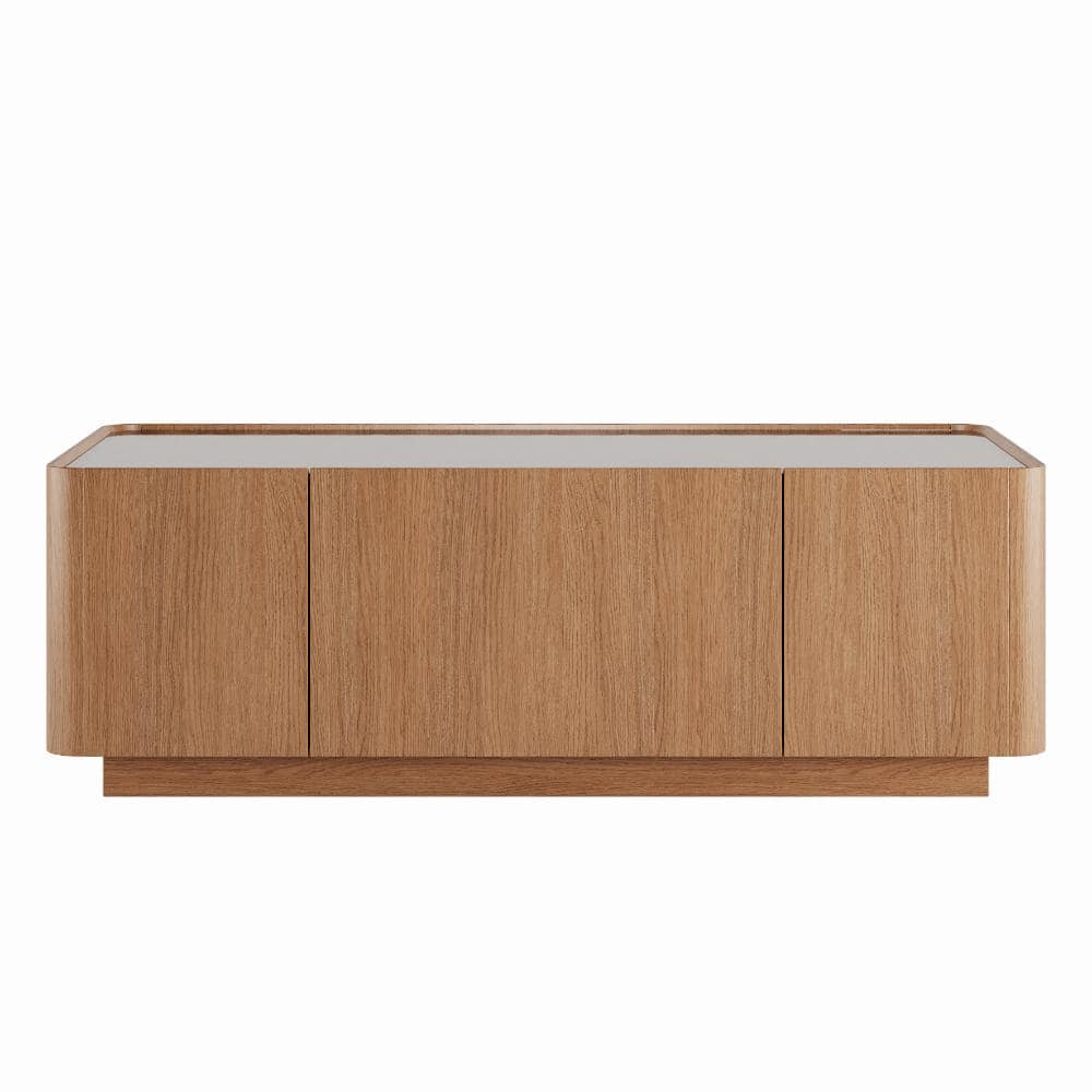 46.8 in. Light Walnut Rectangle Glass Coffee Table with Hidden Drawers, Rounded Corners, Floating Base price history on PriceWatchPro