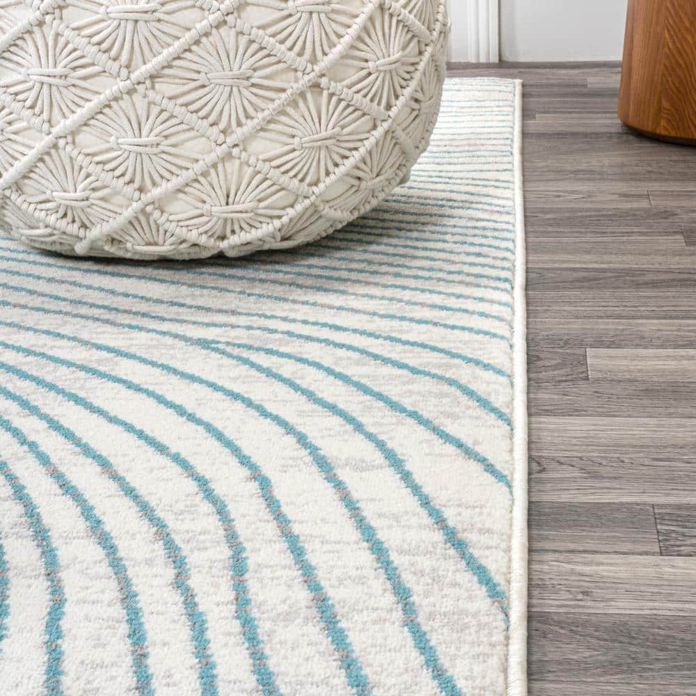 Blue and White Geometric Synthetic Reversible Area Rug