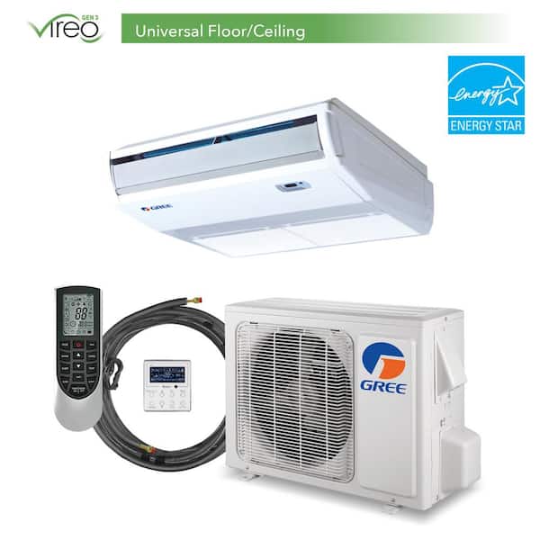 GREE 12,000 BTU 1 Ton Inverter Floor/Ceiling Cassette Ductless Mini Split Air Conditioner with Heat Pump 230V