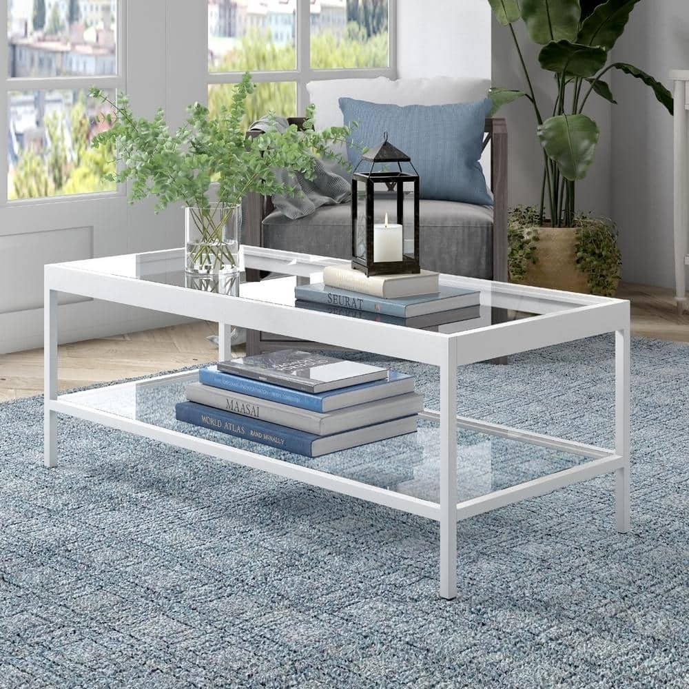 Alexis 45" White Tempered Glass Rectangular Coffee Table