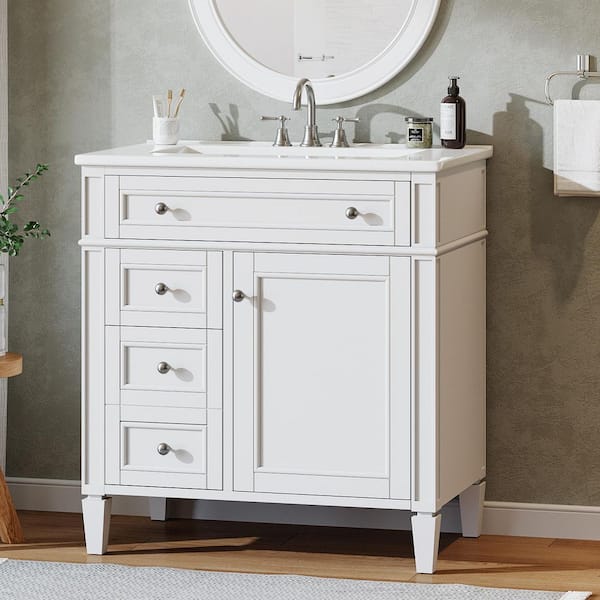 30 in. Single Sink White Bath Vanity with White Cultured Marble Top
