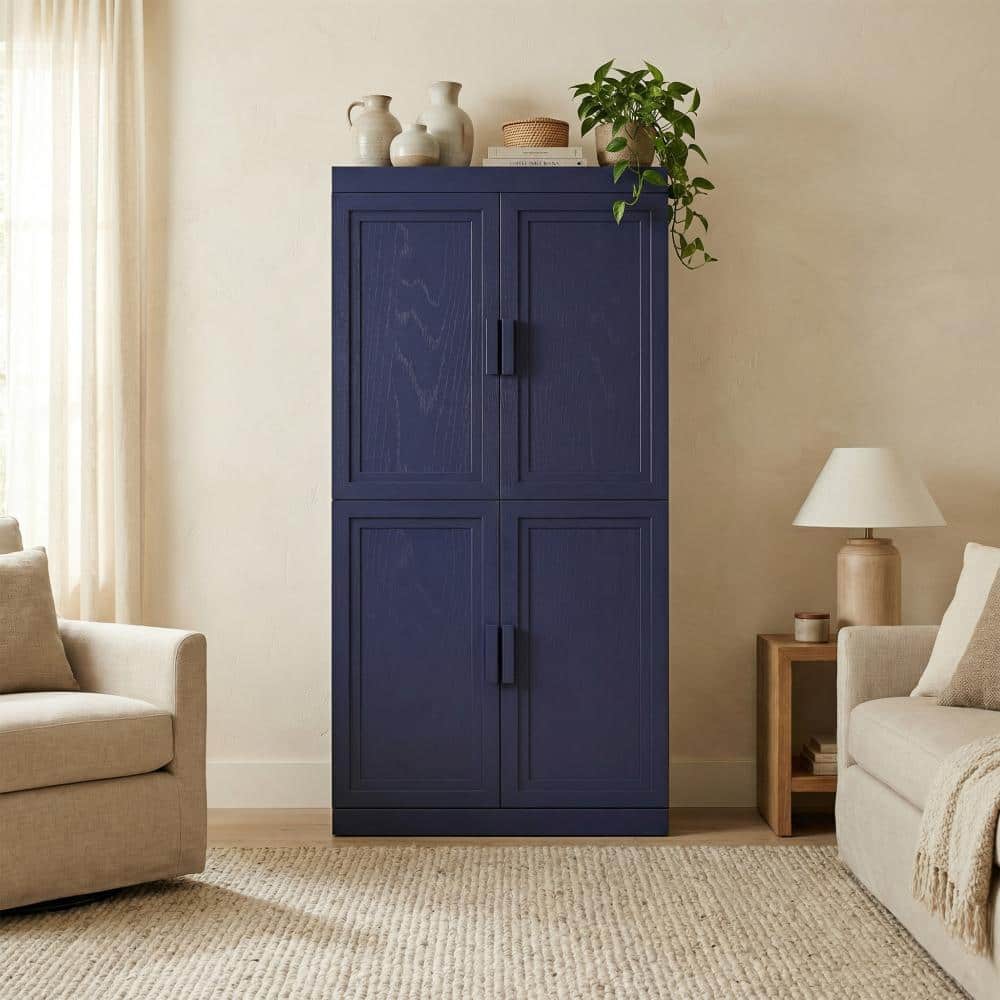 Navy Blue Wood 62 in. H Storage Cabinet with Adjustable Shelves for Living Room Kitchen and Bedroom