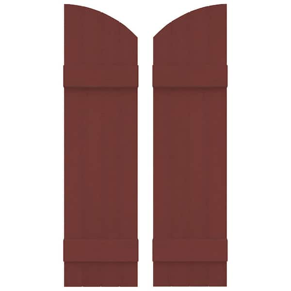 Builders Edge 14 in. W x 53 in. H Vinyl Exterior Arch Top Joined Board and Batten Shutters Pair in Burgundy Red