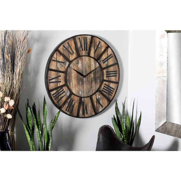 36 in. x 36 in. Brown Wooden Wall Clock with Black Accents
