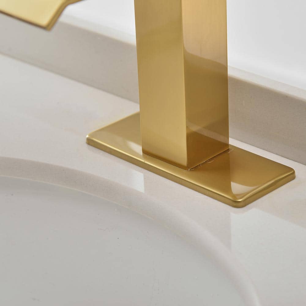 Brushed Gold Single-Handle Waterfall Bathroom Faucet with Pop-Up Drain