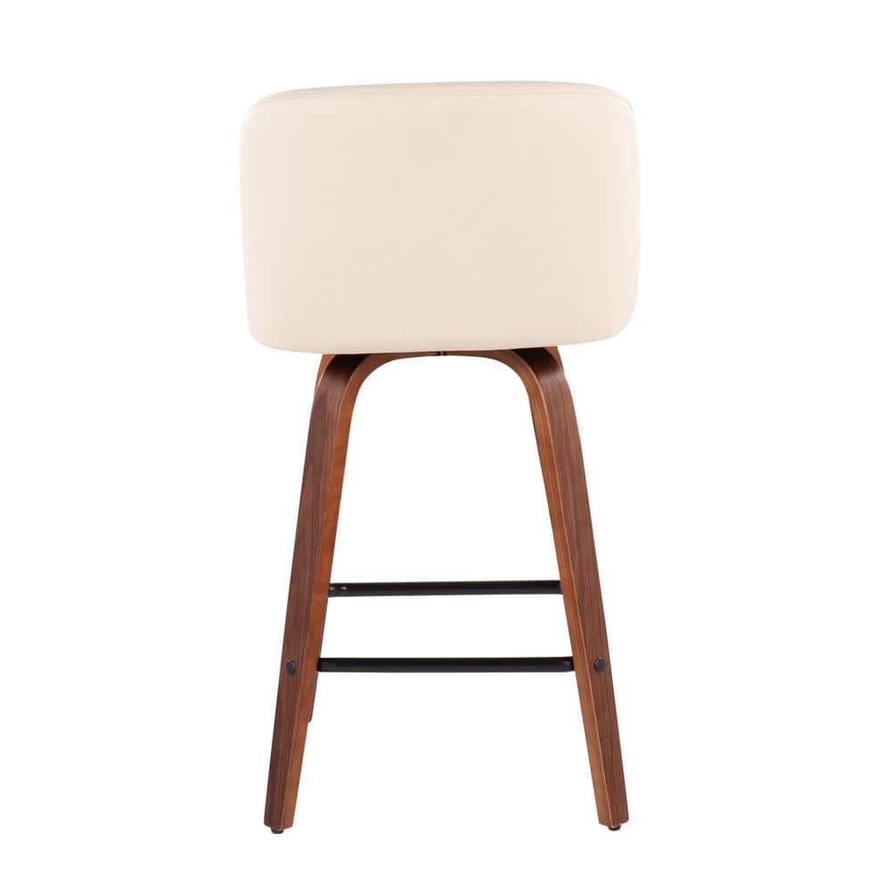 Set of 2 Walnut Wood and Beige Swivel Counter Stools