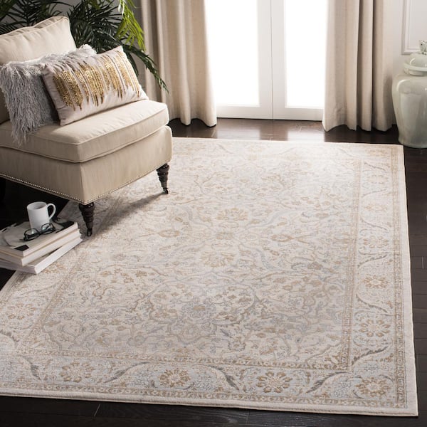 Isabella Cream/Beige 5 ft. x 8 ft. Floral Border Area Rug