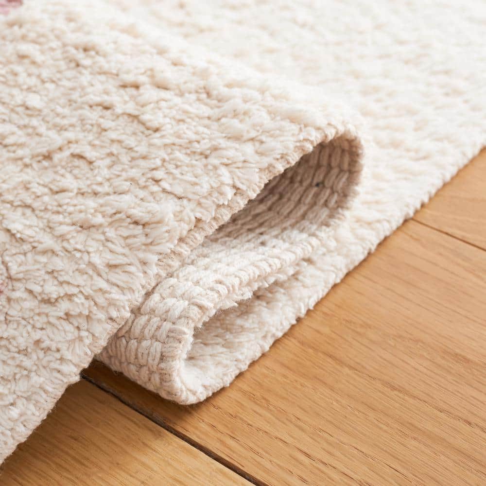 Ivory and Pink Hand-Knotted Reversible Area Rug, 3' x 5'