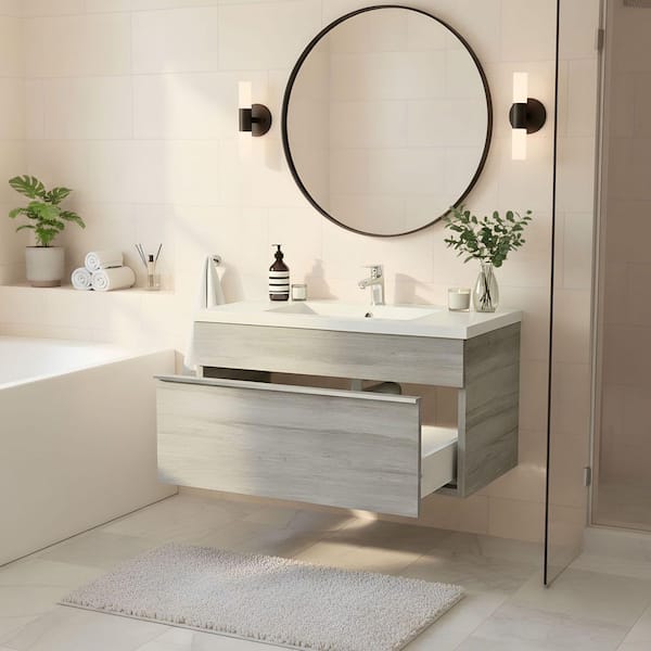 Trough 24 in. W x 16 in. D x 15 in. H Single Sink Wall Bathroom Vanity in Soho with Cultured Marble Top in White
