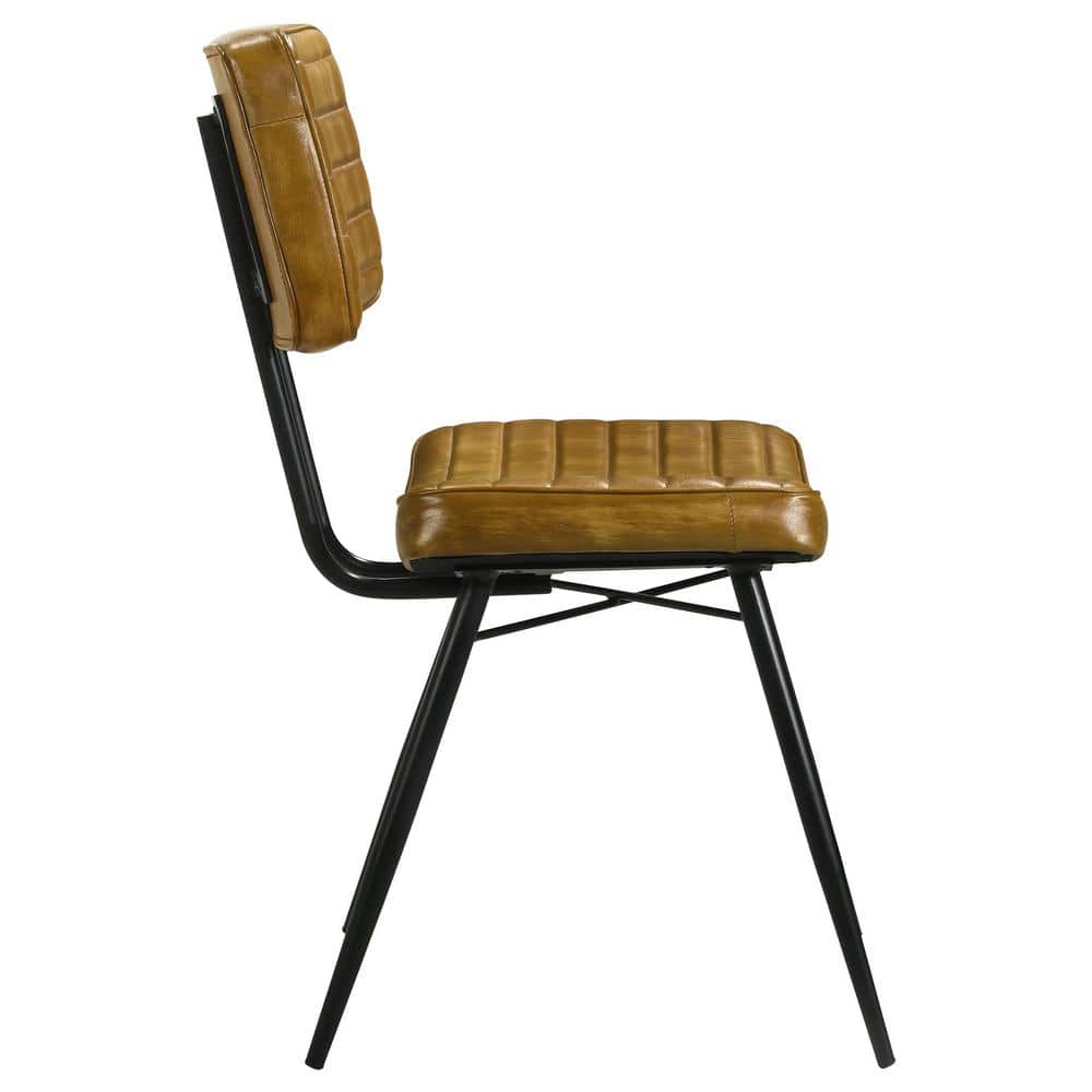 Camel Genuine Leather Upholstered High Side Chair with Metal Legs