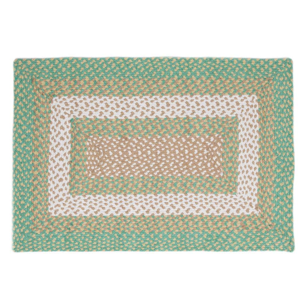 Handmade Green and Cream Braided Cotton Area Rug