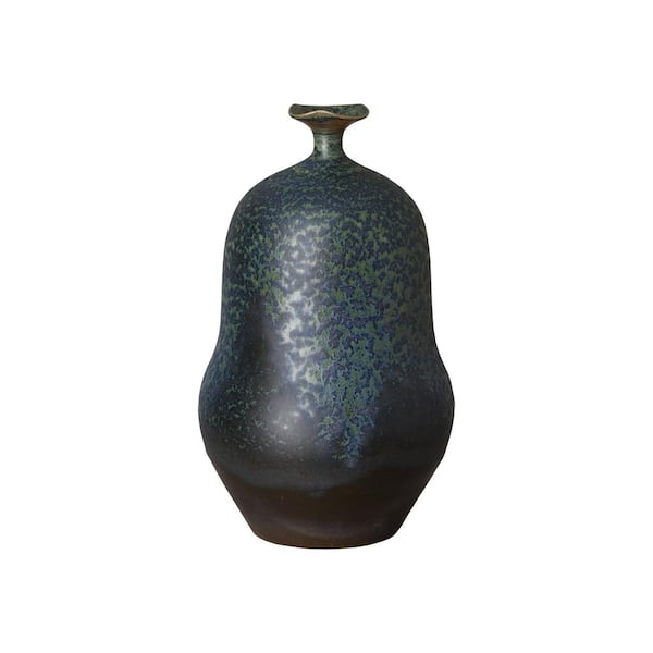 14.5 in. H Round Porcelain Vase in Verdi Blue with High-fire treatment