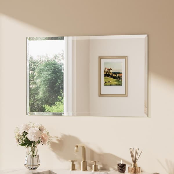 24 in. W x 40 in. H Rectangular Beveled Frameless Wall Mount Bathroom Vanity Mirror Decorative Wall Accent Mirror