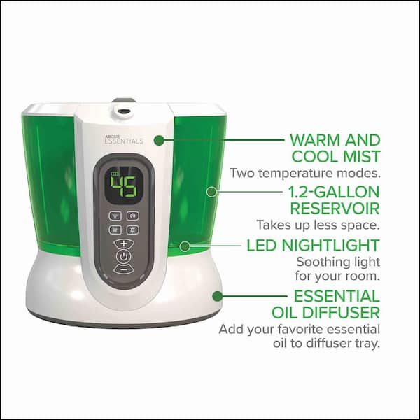 DUET 1.2-Gal. Warm and Cool Mist Ultrasonic Large Room Humidifier for 700 sq. ft., White & Green
