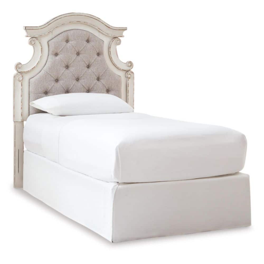 Twin Beige Tufted Upholstered Wood Panel Headboard